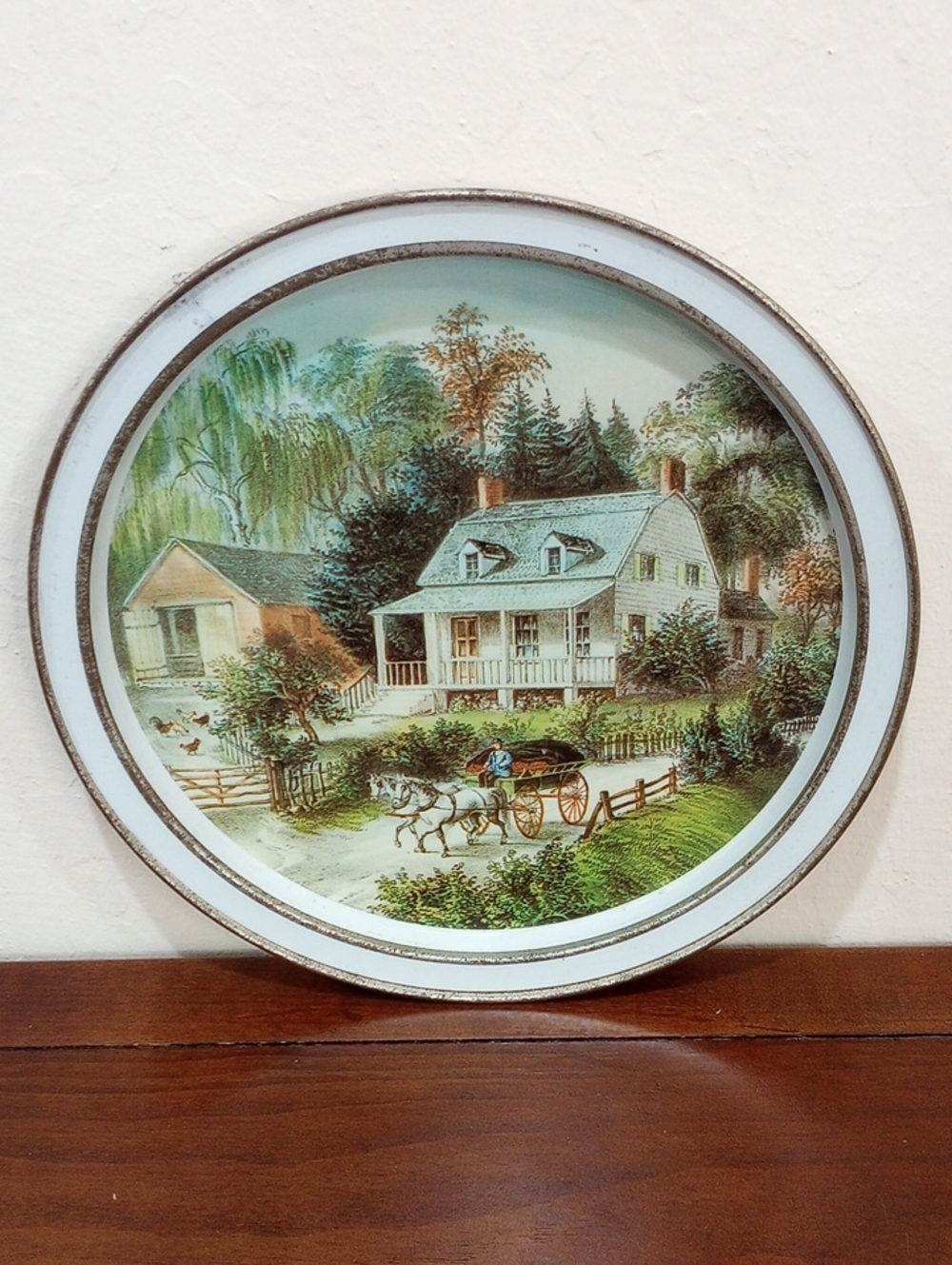 Currier And Ives Painted Metal Plate - Vintage!